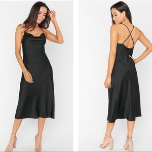 Show Me Your Mumu Black Satin Verona Midi Dress